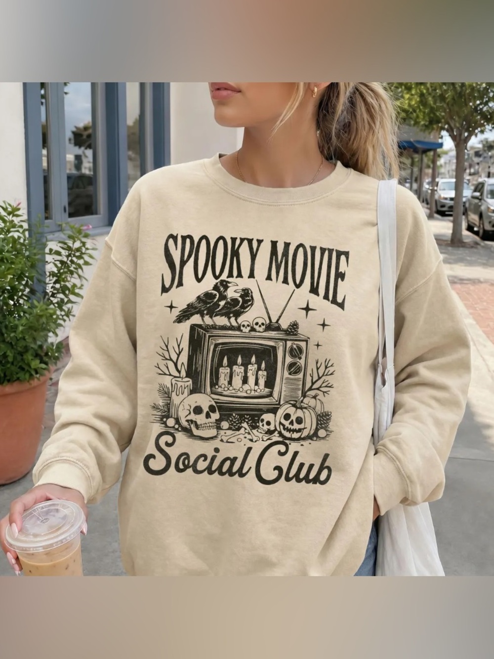 Spooky Movie Social Club Sweatshirt, Halloween Horror Show Top, Fall Season Tee